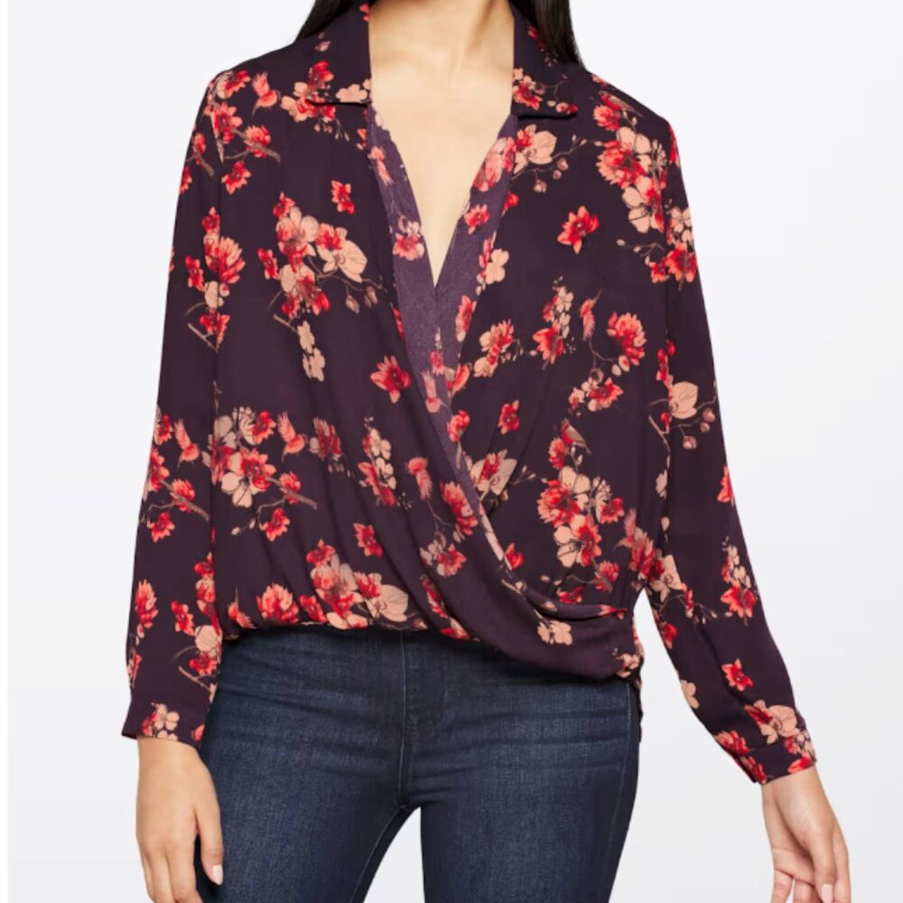 West K Burgandy Floral Josie Surplice Romantic Blouse Stitch Fix Medium